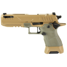 2311 Pro, Single Action, Semi-automatic, Metal Frame Pistol, Full Size, 9MM, 5" Ported Barrel, Matte Finish, Desert Tan, Sage Grip, Extended Magazine Release, Enhanced Trigger, Tritium Night Sights, Optics Ready, 21 Rounds, 5 Magpul AMAG Magazines, Inclu