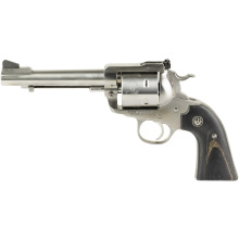 Blackhawk Bisley, Convertible, Single Action Revolver, 357 Magnum/9MM, 5.5" Barrel, Satin Stainless Steel Finish, Silver, Black Laminate Wood Grips, Ramp Front and Adjustable Rear Sights, 6 Rounds 00358