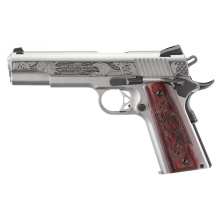 SR1911 America's 250th Anniversary, Semi-automatic, Metal Frame Pistol, Full Size, 45 ACP, 5" Barrel, Low Glare Stainless Steel Finish, Silver, Engraved Slide, Engraved Hardwood Grips, Drift Adjustable Novak 3 Dot Sights, Thumb Safety, 8 Rounds, Includes