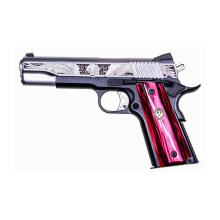 SR1911 Phoenix, Semi-automatic, 1911, Metal Frame Pistol, Full Size, 45 ACP, 5" Barrel, Stainless Steel, Brush Polished, Multi-level Deep Engraved Slide with Annealing, Custom Red Pearl Kirinite Grips with Ruger Medallion, Drift Adjustable Novak 3 Dot Si