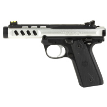 Mark IV 22/45, Semi-Automatic Pistol, Polymer Frame, Single Action, 22 LR, 4.4" Threaded Barrel, 1/2x28, Clear Anodized Finish, Black Frame, Optic Ready Shield RMSc Mount, Checkered 1911 Grips, Co-witness Fiber Optic Sights, Ambidextrous Safety, 10 Round