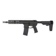 Model 1, Semi-automatic, AR Style Pistol, 300BLK, 9" Stainless Steel Barrel, 5/8X24 Thread Pitch, Dead Air KeyMo Muzzle Device, Cerakote Finish, Radian Black, SBA3 Pistol Stabilizing Brace, 30 Rounds, 1 Magazine R0052