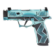 XMacro Komodo Anime, Striker Fired, Semi-automatic, 9MM, 3.1" Barrel with Compensated Slide, Optic Ready, Komodo Aluminum Grip Module, Cerakote Finish, Dayglow Blue, 17 Rounds, 2 Magazines 300-258-0421-64
