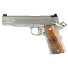 1911, Republic of Texas, Single Action Only, Semi-automatic, Metal Frame Pistol, Full Size, 45 ACP, 5" Barrel, Stainless Steel Frame, Silver, Texas Start G10 Grips, Novak Style Sights, 8 Rounds, 2 Magazines 10100514