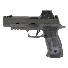 P320 AXG Legion, Semi-automatic, Striker Fired, Metal Frame Pistol, Full Size, 9MM, 3.9" Barrel, Integrated Expansion Chamber, Cerakote Finish, Legion Gray, Optics Ready, XRAY3 Day/Night Sights, AXG Grip Module, Hogue Custom G10 Grips, Flared Magwell, 10