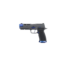 P320SXG, Semi-automatic, Striker Fired, Full Size, 9MM, 4.6" Threaded Barrel with Single Port Compensator, Cerakote Finish, Platinum, Blue Burnt Titanium Controls, 21 Rounds, 2 Magazines 320SXGF-9-BXR3-COMP-BLUE