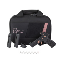 P322 ROSE, Semi-automatic, Single Action Only, Polymer Frame Pistol, Compact, 22LR, 4" Threaded Barrel with 1/2x28 Adapter, Matte Finish, Black with Rose Gold Accents, Polymer Grip, Fiber Optic Sights, ROMEO-RS ROSE Optic, Manual Safety, 10 Rounds, 3 Mag