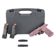 P365 Fuse, Semi-automatic, Striker Fired, Polymer Frame Pistol, Compact, 9MM, 4.3" Barrel, Cerakote Finish from Shark Coast Tactical, Pink, Sig Sauer LXG Grip, Fiber Optic Front and Low-Profile Combat Rear Sights, 3 Magazines, (2)-21 Round Magazines and