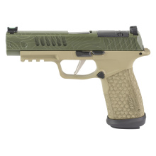 P365 Fuse, Semi-automatic, Polymer Frame Pistol, Compact, 9MM, 4.3" Barrel, Cerakote Finish, OD Green Slide with Laser Etched TOPO Style Map, Coyote Tan Frame, Sig Sauer LXG Grip, Fiber Optic Front and Low Profile Combat Rear Sights, 3 Magazines, (2)-21