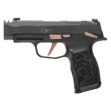 P365XL ROSE, Striker Fired, Polymer Frame Pistol, Micro-Compact, 9MM, 3.1" Integrally Compensated Barrel, Nitron Finish, Black, Rose Gold Controls, Laser Engraved Grip Module, XRAY 3 Day/Night Sights, SIG-LOC Optic Ready Slide, 12 Rounds, 2 Magazines, In