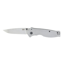 Flash II FL, Folding Knife, 3.4" Drop Point Blade, 8Cr13MoV Blade Steel, Straight Edge, Satin Finish, Silver, Silver Stainless Steel Handle, Thumb Stud Opener, Frame Lock SOG-14-18-01-57