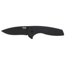 Aegis FLK 2.0, Folding Knife, 3.25" Drop Point Knife, 8" Overall Length, 8Cr13MoV Stainless Blade Steel, Straight Edge, Stonewash Finish, Black, Black 410 Stainless Steel Handle, Kick Opener, Frame Lock SOG-14-41-05-43