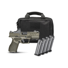 Echelon 4.0C, Semi-automatic, Striker Fired, Polymer Frame Pistol, Compact, 9MM, 4" Barrel, Cerakote Finish, Olive Drab Green, Tritium Front Night Sight, Tactical U-Dot Rear Sight, 18 Rounds, 4 Magazines, Range Bag, Viridian RFX11 3 MOA Green Dot Sight E