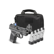 Hellcat OSP, Semi-automatic, Striker Fired, Polymer Frame Pistol, Sub-Compact, 380 ACP, 3" Hammer Forged Barrel, Melonite Finish, Black, Textured Grip, Tritium Front Sight, Tactical Rack Rear Sight, Viridian Green Dot, 10 Rounds, 4 Magazines, Includes Ra