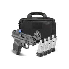 Hellcat OSP, Semi-automatic, Striker Fired, Polymer Frame Pistol, Sub-Compact, 380 ACP, 3" Hammer Forged Barrel, Melonite Finish, Black, Textured Grip, Tritium Front Sight, Tactical Rack Rear Sight, Viridian Green Dot Optic, 4 Magazines, (3)-13 Round and