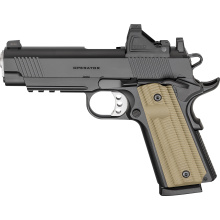 Operator AOS, 1911, Single Action Only, Semi-automatic, Metal Frame Pistol, Commander Size, 45 ACP, 4.25" Match Grade Barrel, Aluminum Alloy Frame, Carbon Steel Slide, Cerakote Finish, Black, Optic Ready, VZ G10 Grips, Tritium Front Sight, Tactical Rack