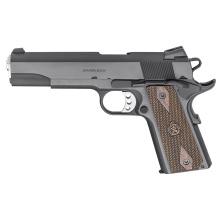 Garrison, 1911, Single Action Only, Semi-automatic, Metal Frame Pistol, Full Size, 45 ACP, 5" Match Grade Barrel, Steel, Blued Finish, Black, Thinline Wood Grips, Low Profile Combat 3 Dot Sights, Grip Safety, 7 Rounds, 1 Magazine PX9420