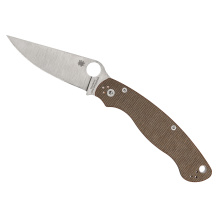 MANIX 2, Folding Knife, Plain Edge, Brown Canvas Micarta Handle, Satin Finish, Silver, 3.37" Blade Length, CPM CRU-WEAR Steel C101MPCW2