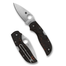 Chaparral, Folding Knife, 2.8" Drop Point Blade, 6.4" Overall Length, CTS XHP Blade Steel, Plain Edge, Satin Finish, Silver, Red Fatcarbon Carbon Fiber Grips, Back Lock C152CFRDP