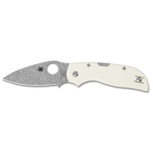 Chaparral, Folding Knife, 2.8" Drop Point Blade, 6.4" Overall Length, Damasteel DS93X Grabak Blade Steel, Plain Edge, Damascus Finish, Silver, White G-10 Handle, Back Lock C152GPIVD