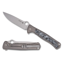 Slym, Folding Knife, 3.42" Drop Point Blade, 7.84" Overall Length, M390 Blade Steel, Plain Edge, Stonewash Finish, Silver, Gray Titanium Handle, Reeve Integral Lock C271TIP