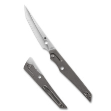 Cobol, Folding Knife, 3.63" Tanto Blade, 8.25" Overall Length, Bohler M390 Blade Steel, Plain Edge, Satin Finish, Silver, Gray Titanium Handle, Slipit Lock C273TIP