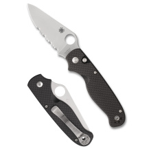 ButtonUp Carbon Fiber, Folding Knife, 3.27" Clip Point Blade, 7.5" Overall Length, 8Cr13MoV Blade Steel, Combination Edge, Satin Finish, Silver Blade, Black Carbon Fiber Handle, Button Lock C275CFPS