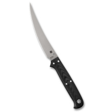 Shelter Cove, Fixed Blade Knife, 5.78" Trailing Point Blade, 8Cr17MoV Blade Steel, 10.62" Overall Length, Satin Finish, Silver Blade, Black G10 Handle, Includes Leather Sheath FB52GP