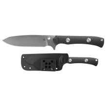 Skoli, Fixed Blade Knife, 4.76" Sheepsfoot Blade, 9.32" Overall Length, 9Cr18MoV Blade Steel, Plain Edge, Stonewash Finish, Silver, Black G10 Grip, Boltaron Sheath, G-Clip Mount FB53GP