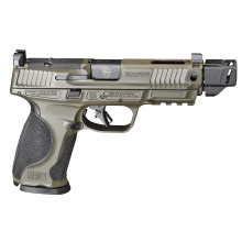 M&P M2.0 Metal, Spec Series, Striker Fired, Semi-automatic, Full Size, Metal Frame Pistol, 9MM, 4.8" Barrel, Threaded with Compensator, Cerakote Finish, Olive Drab Green, Optics Ready Slide, Non-Manual Safety, Optic Height Night Sights, Flat Faced Trigge