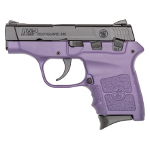 M&P Bodyguard, Double Action Only, Semi-Automatic, Polymer Frame Pistol, Sub-Compact, 380ACP, 2.75" Barrel, Armornite Finish, Black Slide, Purple Frame, Fixed Sights, 6 Round, 2 Magazines 14019