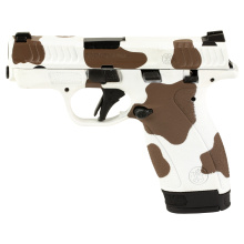 Bodyguard 2.0, Striker Fired, Polymer Frame Pistol, Micro-Compact, 380 ACP, 2.75" Barrel, Cerakote Finish, Custom Brown Cow Print by Skydas, Bright Dot Front Sight with Tritium Insert, U-Notch Rear Sight, Flat Face Trigger, Manual Thumb Safety, 2 Magazin