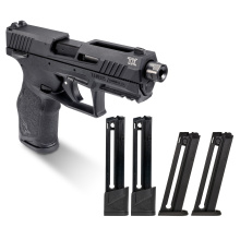 TX22, Semi-automatic, Striker Fired, Polymer Frame Pistol, Full Size, 22 LR, 4.6" Barrel, 1/2X28 Thread Pattern, Anodized Finish, Black, Adjustable Rear Sights, White Dot Front Sight, Manual Safety, 5 Magazines, (2)-22 Round & (3)-16 Round, Taurus Perfor