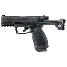 GX4 Strike Bravo, Single Action Only, Semi-automatic, Steel Frame Pistol, Compact, 9MM, 3.7" Barrel, Threaded 1/2X28, Matte Finish, Black, Strike Industries FSA Single Stabalizer and Brace, Fixed White Dot and Drift Adjustable Rear Sights, Trigger Safety