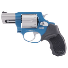 Model 856, Double Action, Metal Frame Revolver, Small Frame, 38 Special, 2" Barrel, Steel, Matte Finish, Sky Blue and Stainless Steel, Rubber Grips, Fixed Sights, 6 Rounds 2-85629ULC23
