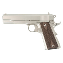 1911 A1 Stakeout, Semi-automatic, Metal Frame Pistol, Full Size, 9MM, 5" Barrel, Steel Frame, Nickel Finish, Silver, Walnut Grips, Iron Sights, Thumb Safety, 9 Rounds, Includes 38 Super Barrel 10100562