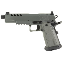 1911 B9R Night Stalker DS, Single Action Only, Semi-automatic, Metal Frame Pistol, 9MM, 5.55" Threaded Barrel, Cerakote Finish, Gray, Light Rail, Optic Cut, Manual Safety, Black Rear/ Tritium Orange Dot Front, 17 Rounds, 2 Magazines 12500006