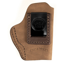 Uncle Mikes Inside Waistband Leather Holster, Size 1, Fits Most Small Frame Autos (CZ 2075/Kahr PM9/Ruger 380/ Walther PPK), Leather, Metal Clip, Ambidextrous, Brown UM-IWB-1-BRW-R