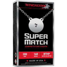 Super Match, 308 Winchester, 168 Grain, Boat Tail Hollow Point, 20 Box Round SM308
