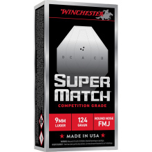 Super Match, 9MM, 124 Grain, Round Nose Bullet, 50 Round Box SM9RN124