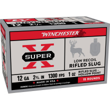 Super-X, 12 Gauge 2.75", 1 oz, Low Recoil Rifled Slug, 15 Shells per Box X12RS15VPR