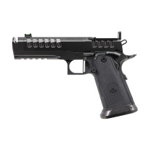 Apache MKII, Semi-automatic, 1911, Steel Frame Pistol, Full Size, 9MM, 4.6" Threaded Barrel with Compensator, Graphene Finish, Black, Kevlar and Carbon Fiber Composite Grips, Green Fiber Optic Front Sight, Optic Ready, RMR Footprint, (1)-20 Round Magazin