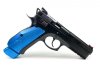 75 SP-01 Competition, Semi-automatic, DA/SA, 9MM, 4.6" Barrel, Steel Frame, Black Polycoat, Ambidextrous, Manual Safety, Blue Aluminum Grips, Competition Hammer, 11LB Recoil Spring, Fixed Night Sights, 21Rd, 2 Magazines w/ Extended Blue Base Pads 91207