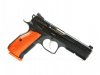 Shadow 2 Orange | 9x19mm 4.9" Barrel w/Bushing, Orange Aluminum Grips, Height Adjustable Rear Sight, Extended Orange Mag Release, Extended Left-Side Safety, 3x Mags with Orange Basepads